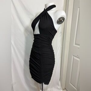SHEIN Black Ruched One-Shoulder Dress